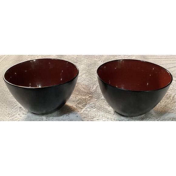Set of 2 Gibson Designs Soho Lounge Round Black Burgundy Soup Cereal Bowls - Picture 7 of 10